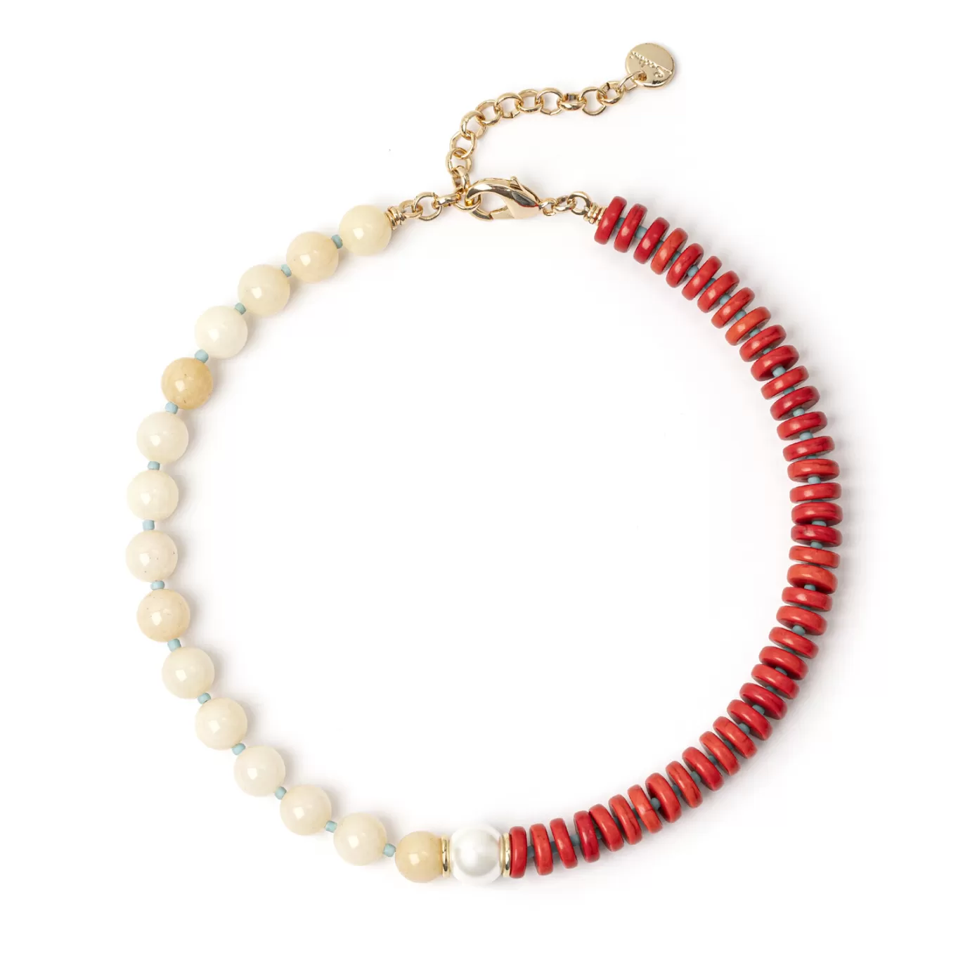 Corte>Sodini Girocollo Jane Bianco Off White E Corallo Rosso